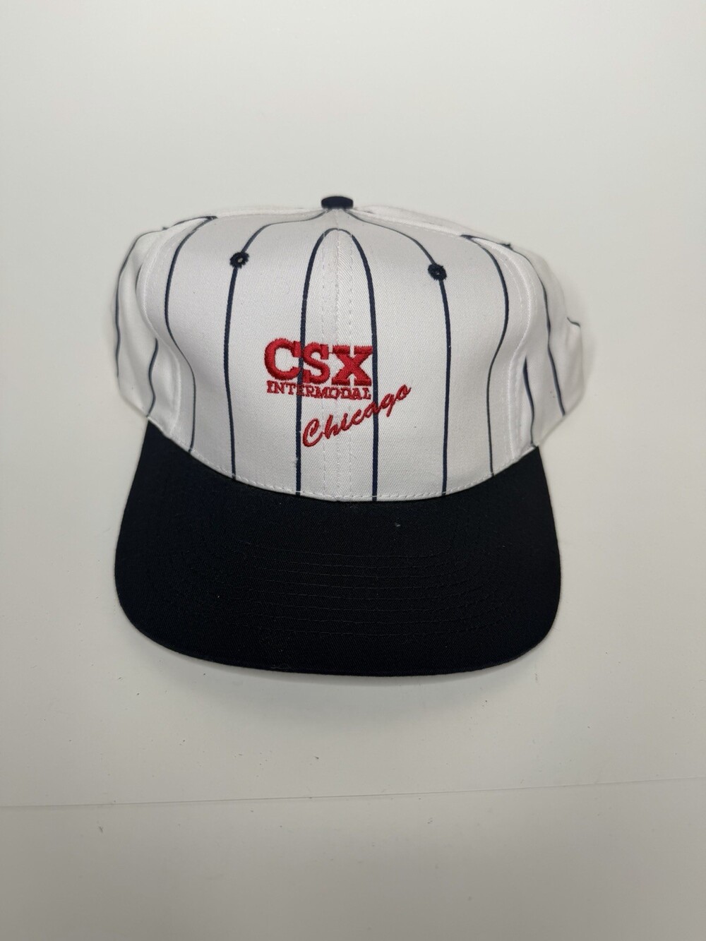 CSX Intermodal Chicago Hat White With Black Pin Stripes Vintage SnapBack